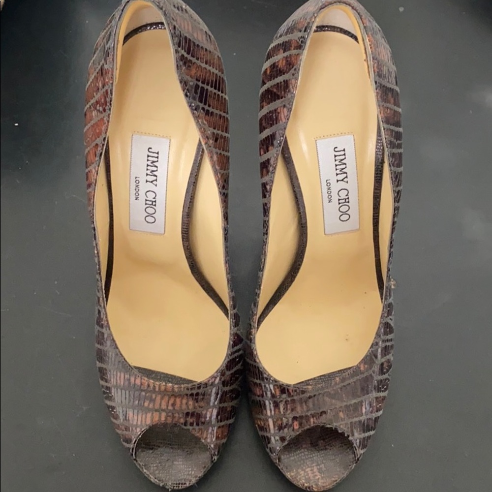 Jimmy Choo Brown Croc Platform Pumps